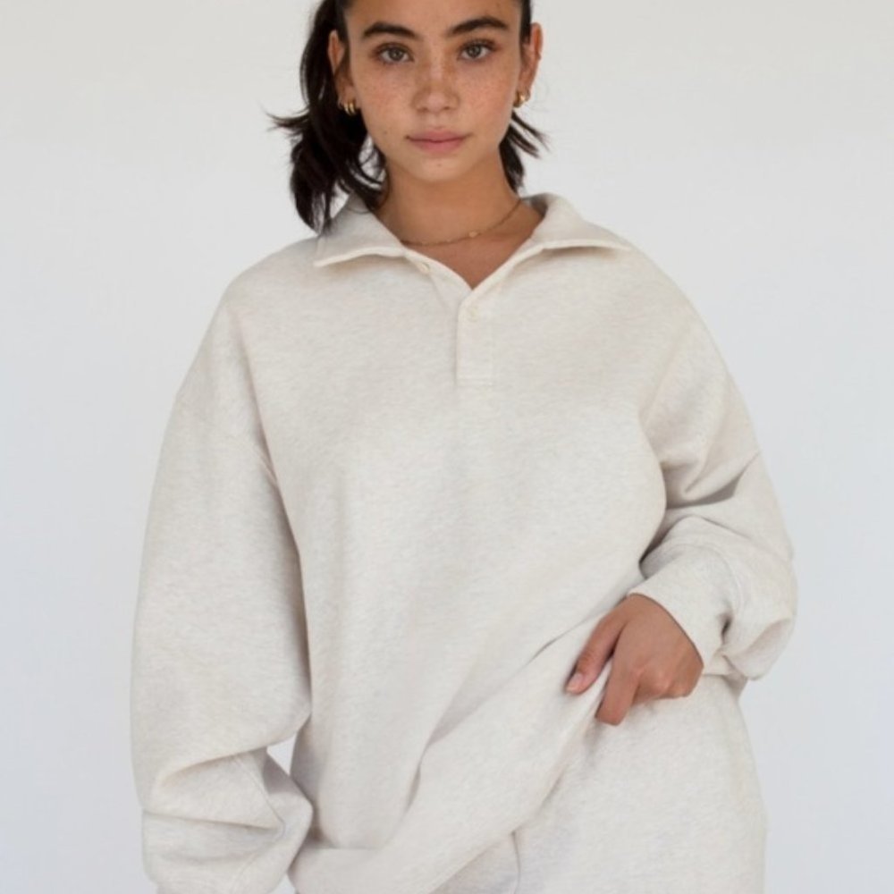 Aritzia TNA Cozy Fleece Boyfriend Polo Hoodie